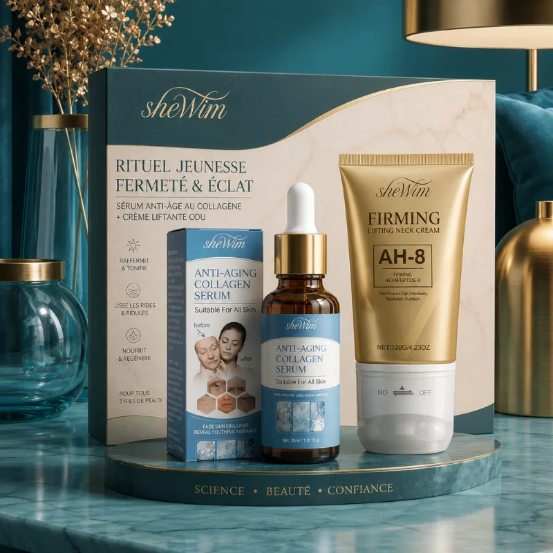 Pack Soin Anti-Âge Cou & Visage – Crème Raffermissante Sculptante + Sérum Visage au Collagène