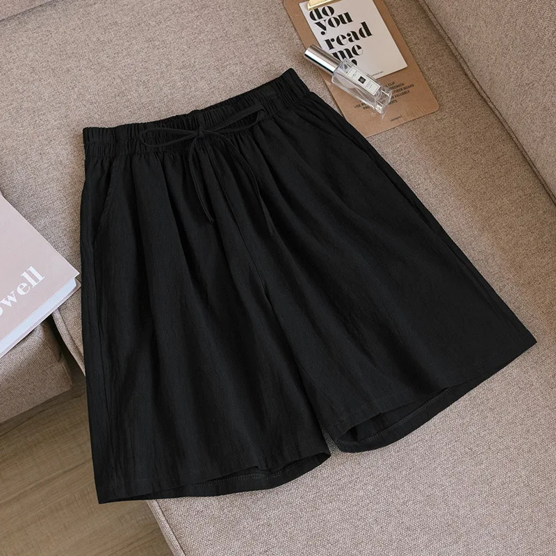 Short en Coton Ample à Taille Élastique avec Cordon