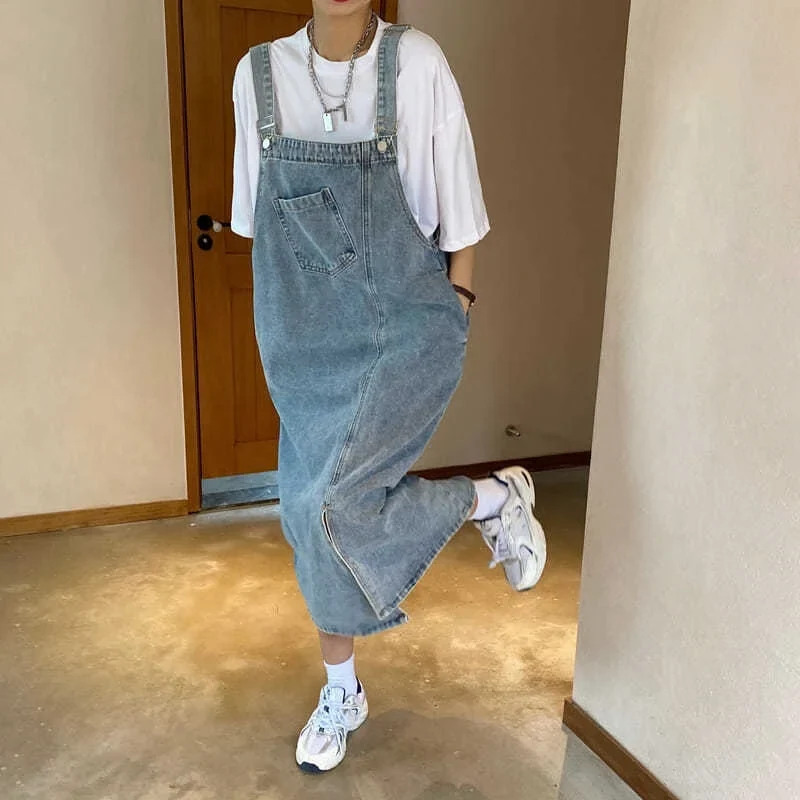 Robe Salopette en Jean Longue avec Poche Avant