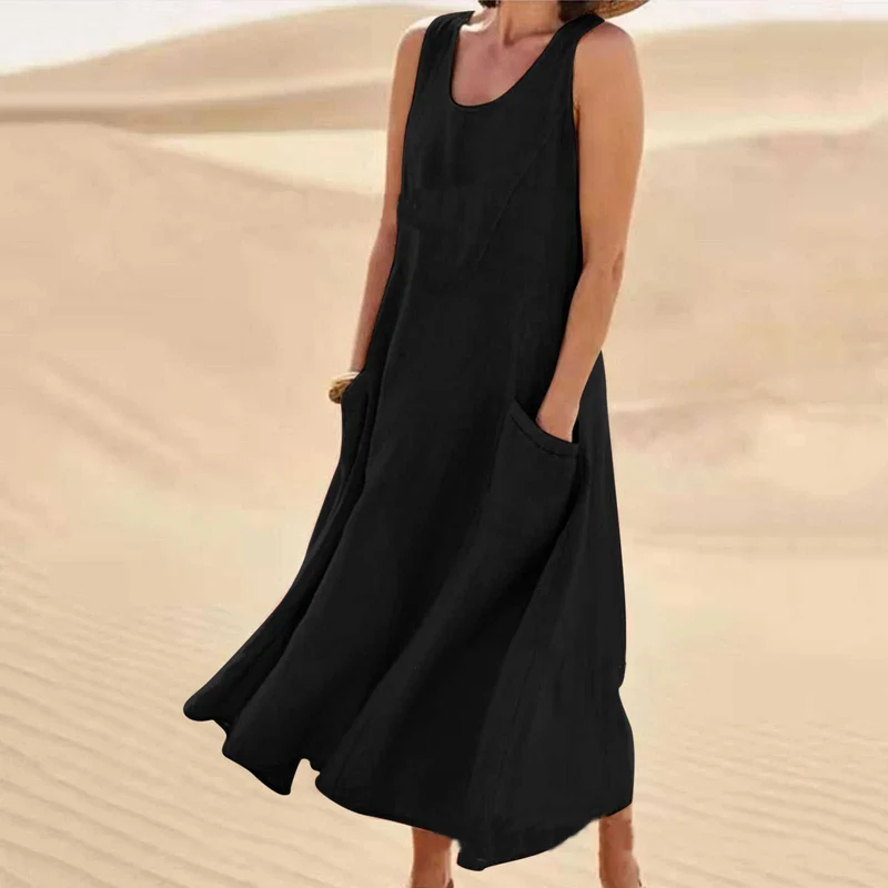 Robe Boho en coton et lin avec poches