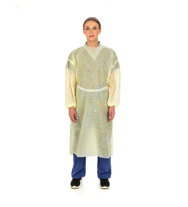 Cardinal Health SMS Elastic Cuff Neck Tie-Band Isolation Gown, Yellow – Universal