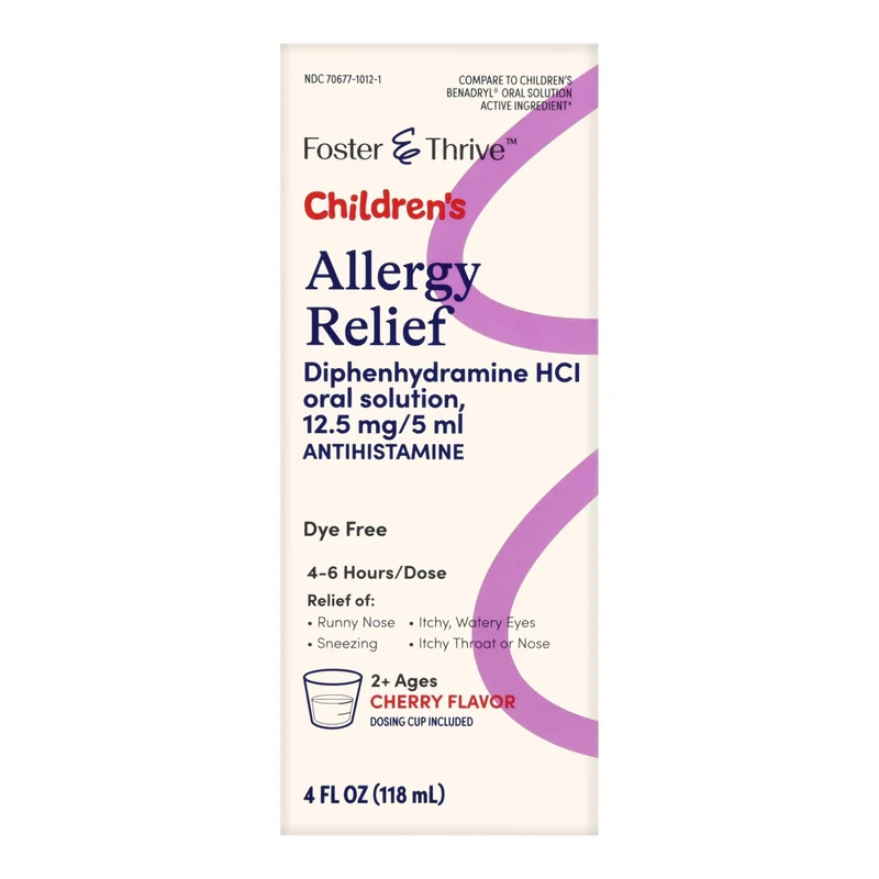 Foster & Thrive Children's Allergy Relief Liquid 12.5 mg / 5 mL Strength, Cherry, 4oz