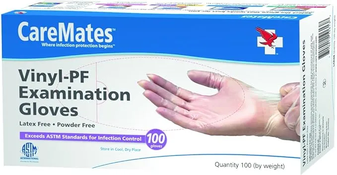 CareMates Vinyl Powder-Free Disposable Examination Gloves, X-Large