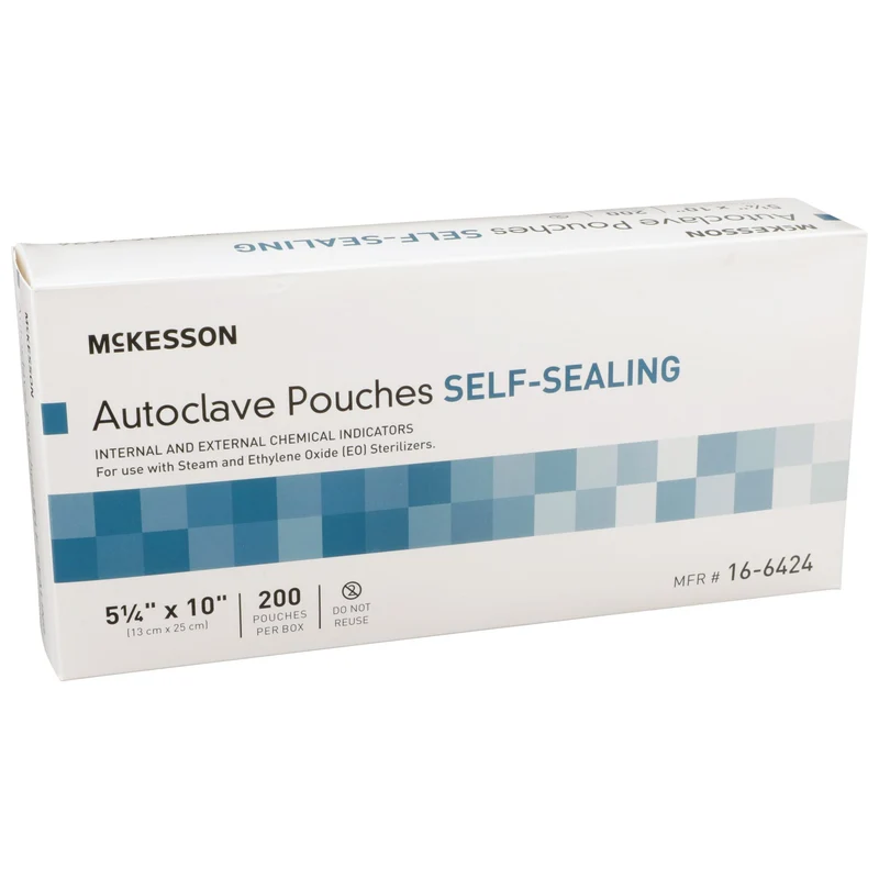 McKesson Autoclave Pouches - Self Sealing, 5-1/4 X 10 Inch, Transparent Blue / White