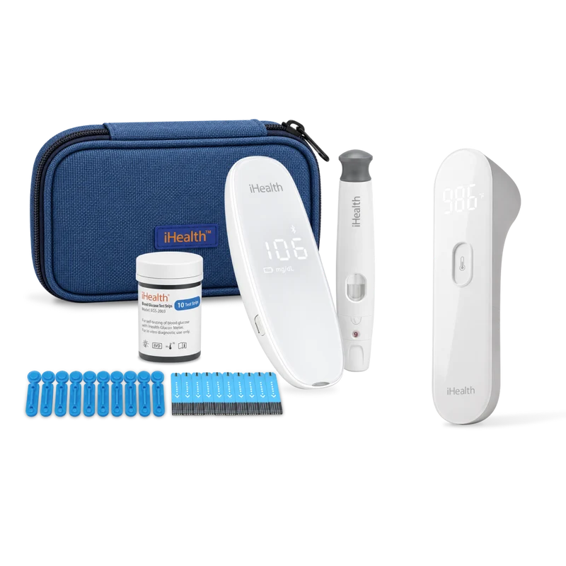 Gluco+ Smart Glucose Monitor and PT3 No-Touch Thermometer Bundle