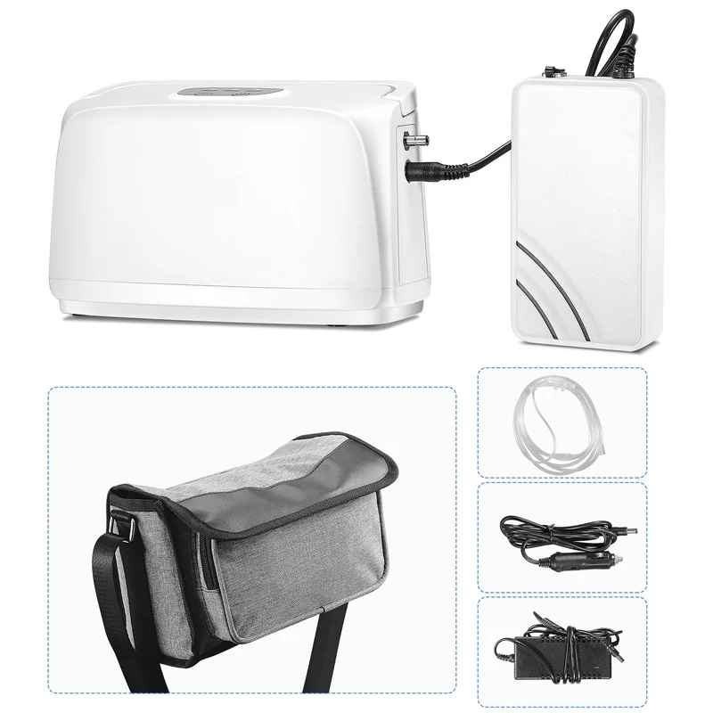 Concentrateur d'Oxygène Portable à Débit Pulsé de 3L/min avec Batterie Externe et Sacoche de Transport