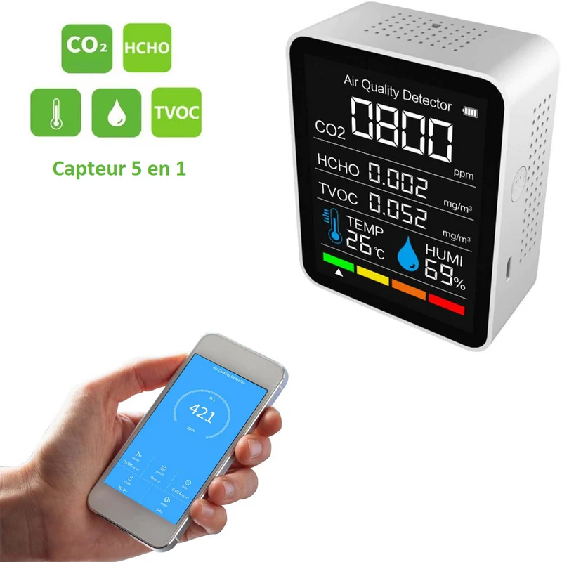 Capteur de de CO2 / Qualité d'Air Intérieur Connecté Bluetooth
