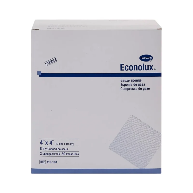 Econolux Gauze, 4" x 4", Sterile 2's, 8-ply