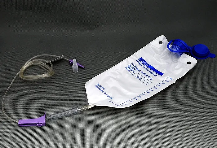 Amsino ALCOR® AMSure® Enteral Feeding Bag with Attached Gravity Set 1200mL, Locking Distal Tip