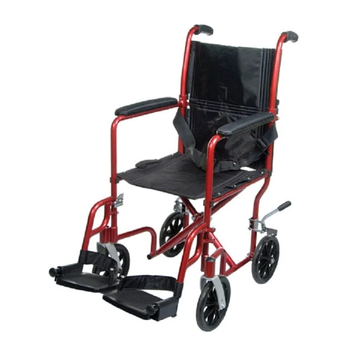 PMI Aluminum Transport Wheelchair, 19" with Footrest, Burgundy