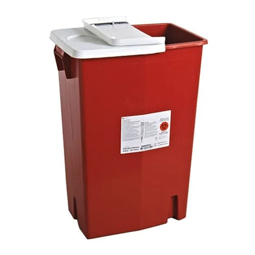 Kendall SharpSafety™ Multi-Purpose Sharps Container, 18GL, One-Piece, Gasketed Hinged Lid, Red