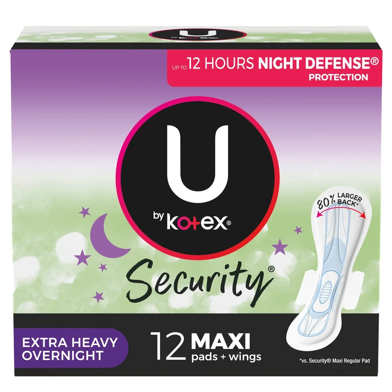 Kimberly Clark U by Kotex® Premium Sanitary Pad, with Overnight Wing, Maxi, Extra Heavy Absorbency