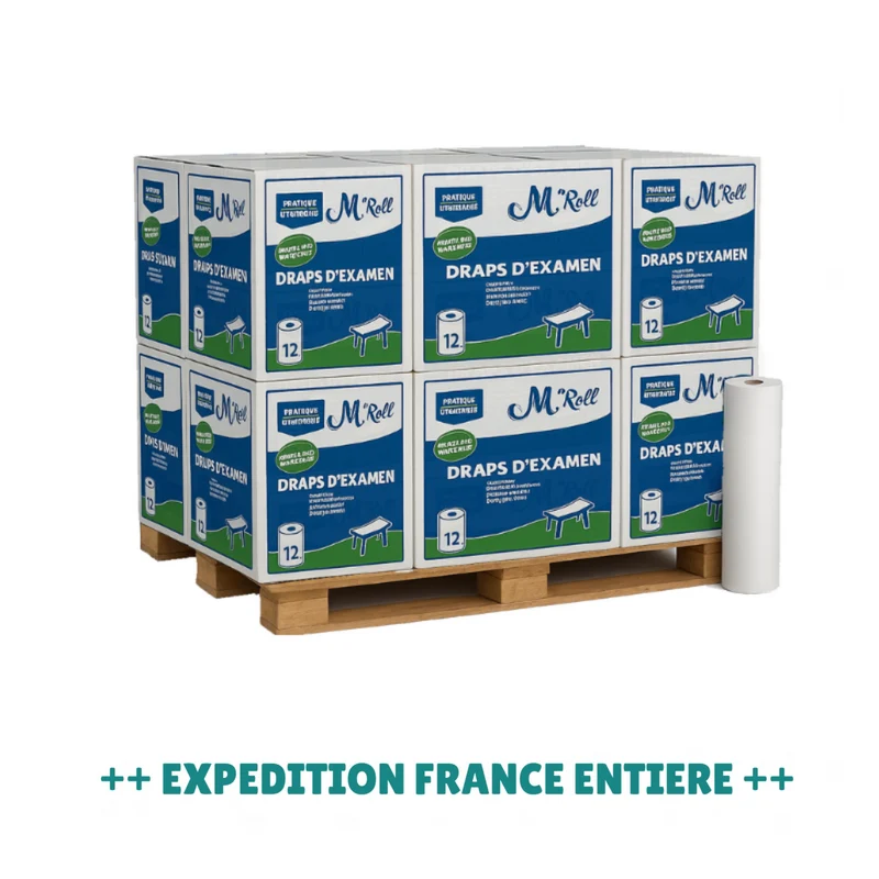 Palette de 12 cartons de Draps d'examen LISSES - 50x35 - 135 formats - 12 rouleaux