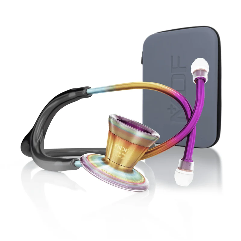 ProCardial® Titane - Stéthoscope de Cardiologie Adulte - Noir / Kaleidoscope avec Étui