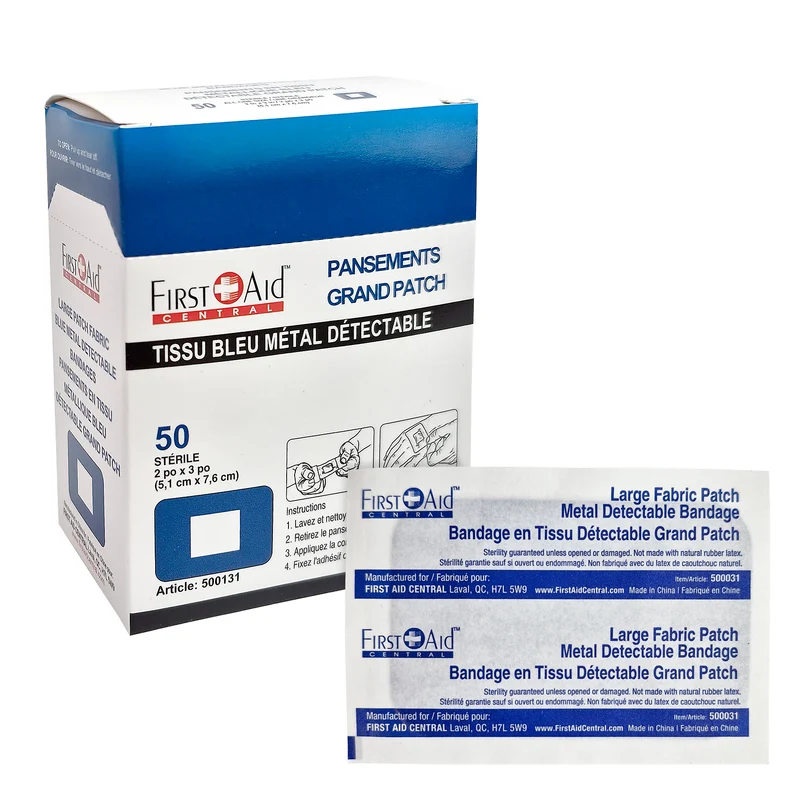 Bandages en tissu détectables en métal bleu 2" x 3" (50)
