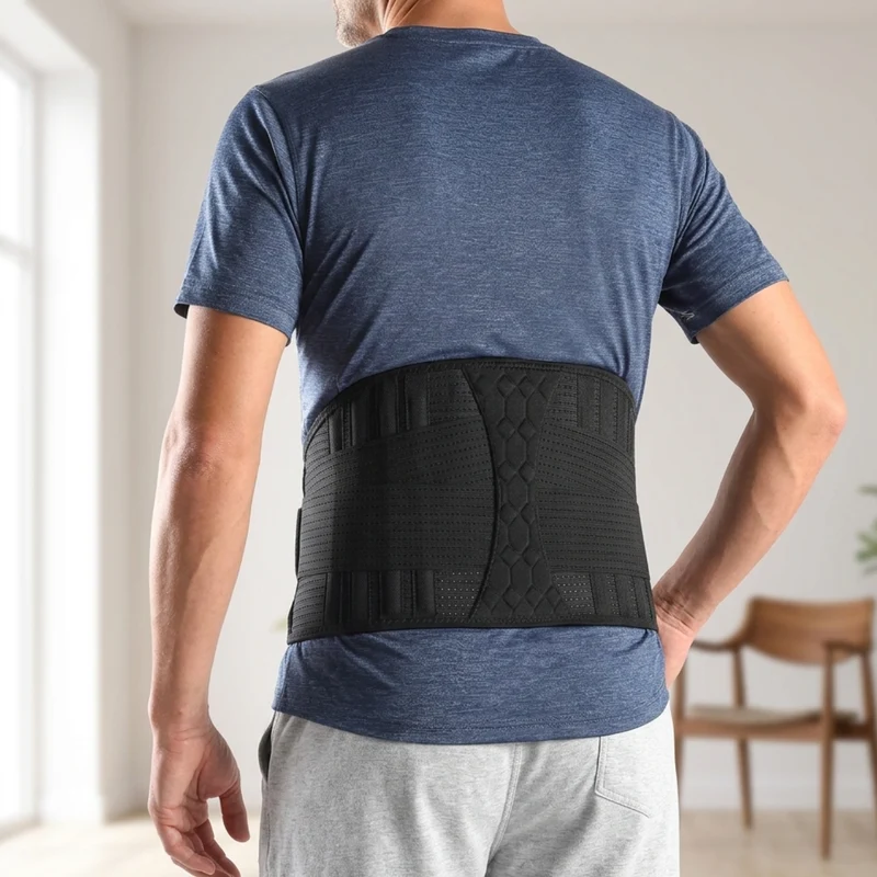 Unisex Adjustable Mesh Lumbar Support Belt | Contoured Back Brace for Pain Relief