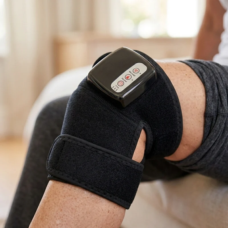 Unisex Adjustable Compression Knee Massager | Soothing Heat and Vibration Relief Device