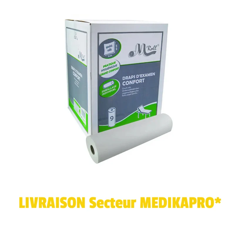 Draps d'examen Confort - 2 plis- Gaufrés - 50x35 - 135 formats - Carton de 9 rouleaux