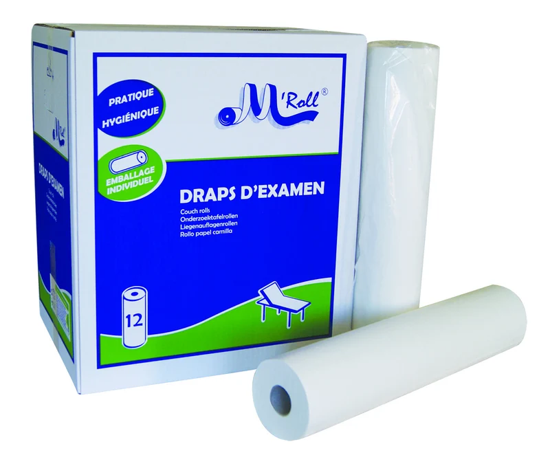 Drap d'examen ouaté lisse 50 x 35 cm M'Roll - Carton de 12 rouleaux