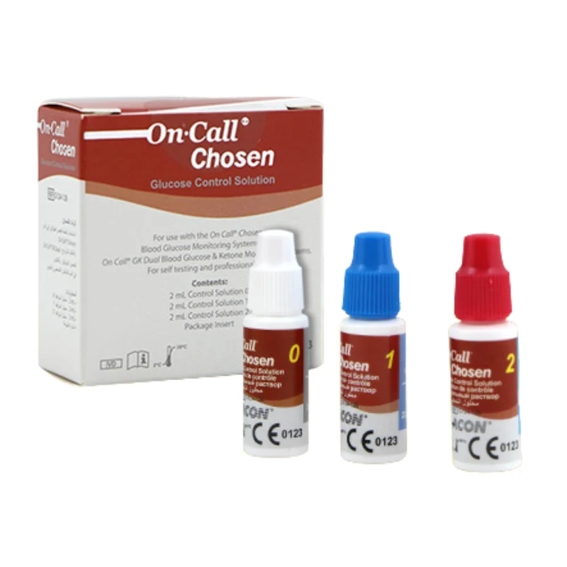 Kit de 3 solutions de contrôle glycémie pour glucomètre ON CALL CHOSEN et ON CALL GK DUAL