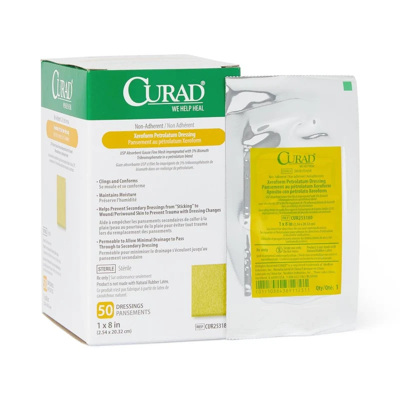 CURAD Xeroform Gauze Dressing, Sterile, 1" x 8"