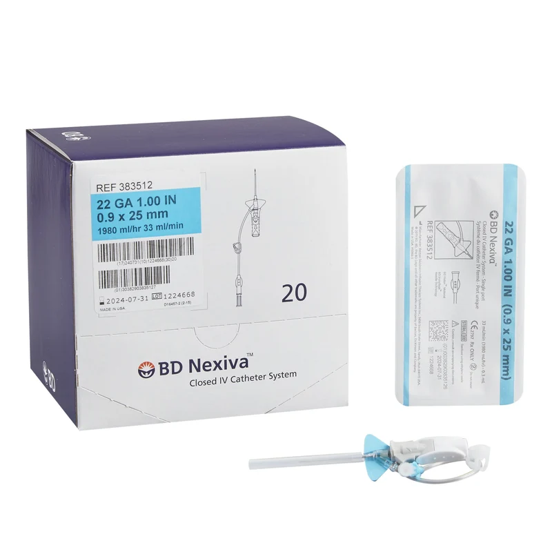 BD Nexiva™ Closed IV Catheter System, with Single Port, 22GA OD, 1" Blue