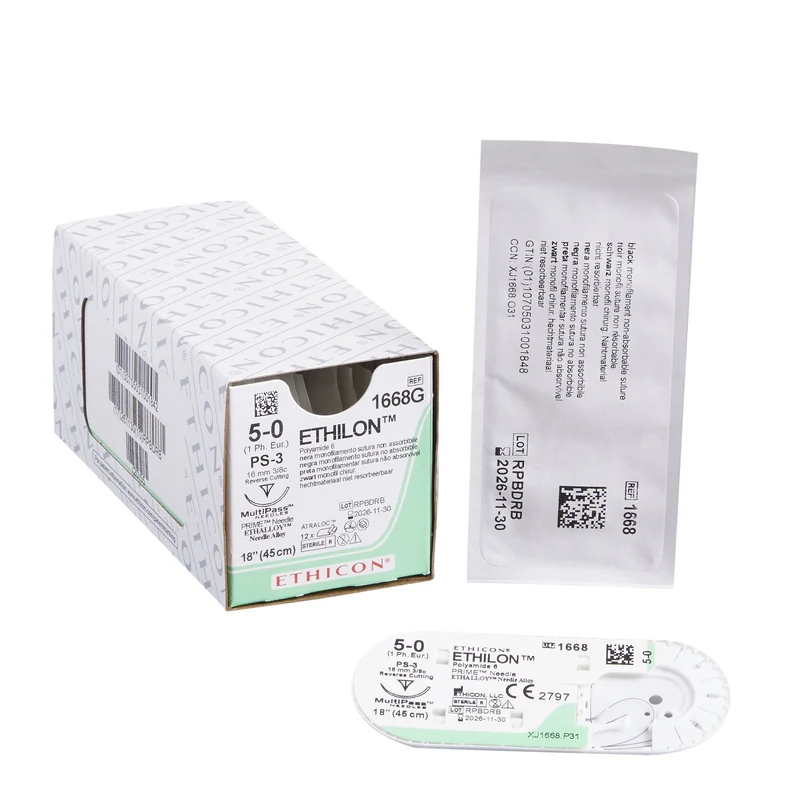 Ethicon 1668G ETHILON® Nylon Suture 5-0, PS-3 16mm Precision Point Reverse Cutting Needle, 18", Black Monofilament