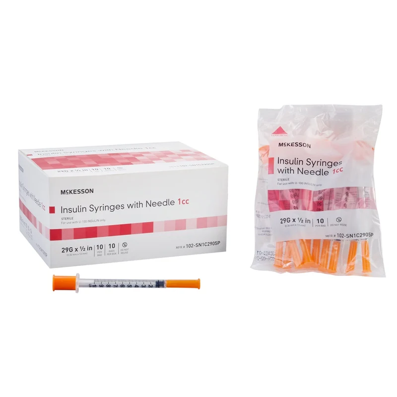 McKesson Insulin Syringe with Needle - 1cc with 29G x ½”, Fixed Needle Ultra Thin Wall NonSafety