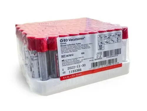 BD Vacutainer® Serum Tube, Clot Activator, Silicone-Coated Interior, Plastic, Red Hemogard Closure, 13 x 75 mm, 4 mL