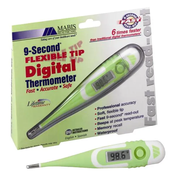 Mabis Digital 9-Second Digital Flexible Tip Thermometer, Waterproof