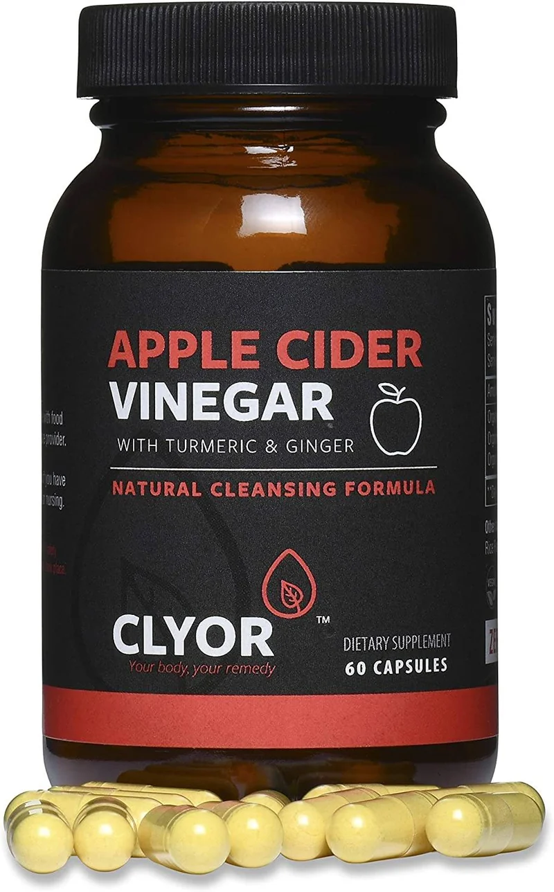 Clyor Apple Cider Vinegar Pills - Organic - with Turmeric, Ginger - Digestion, Detox, Cleanse for Women Men, Boost Immunity | 60 Professional Strength 500mg Vegan, Small Capsules, Kosher