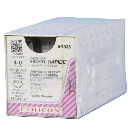 Ethicon VR835 VICRYL RAPIDE™ Suture 4-0, PC-1 Cutting Needle, 18", Undyed Braided Absorbable