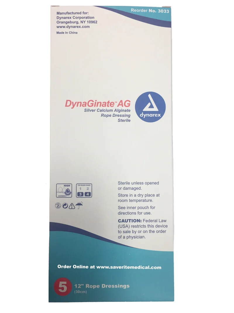DynaGinate AG - Silver Calcium Alginate Rope Dressing - 3/4"x12