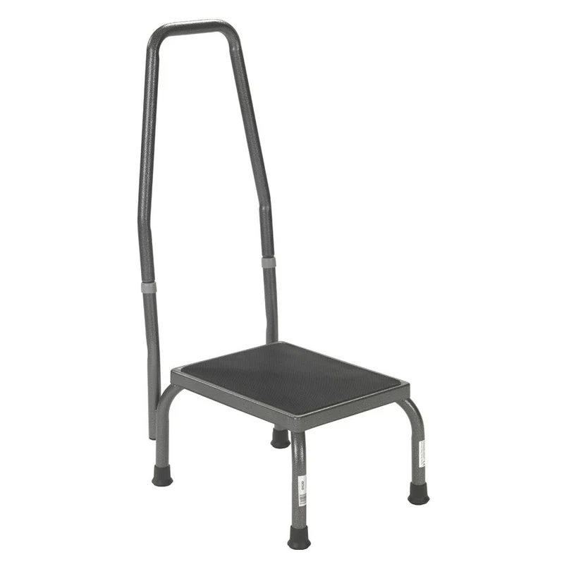 Footstool with Handle Rail, Silver