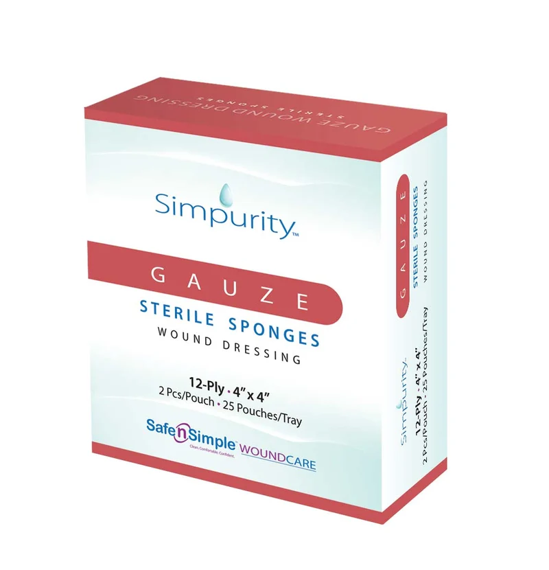 Safe n Simple Simpurity™ Gauze Dressing, 12 Ply, 4" x 4", Sterile 2's
