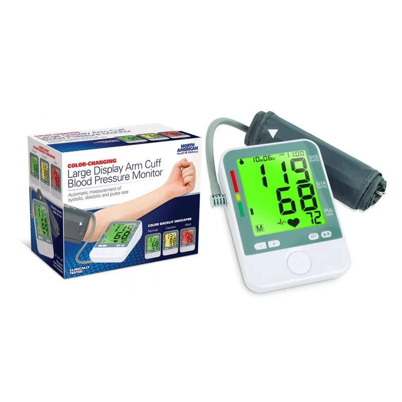 Jobar® Color-Coded Arm Cuff Blood Pressure Monitor with Backlit Hypertension Indicator