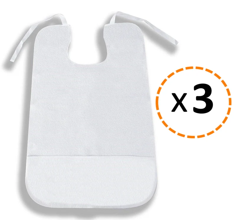 Bavoir adulte imperméable en éponge | Pack de 3 unités