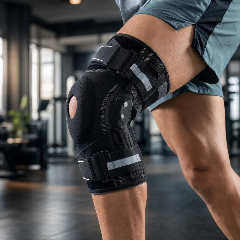 Adjustable Knee Brace with Side Stabilizers and Open Patella Support