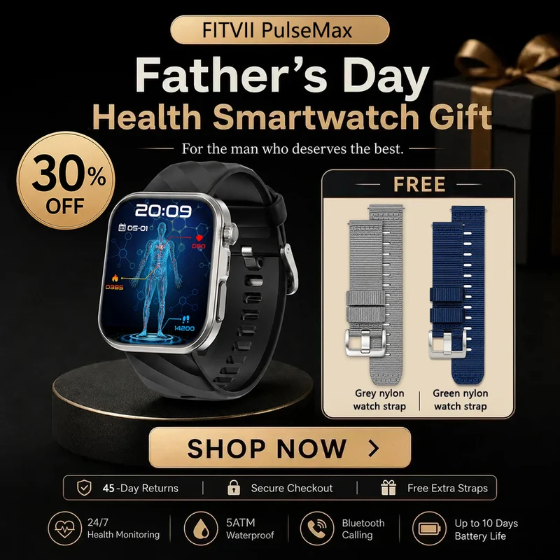 Best Father's Day Gift-FitVII® PulseMax Watch With Blood Glucose+Blood Presssure Monitoring+Calls