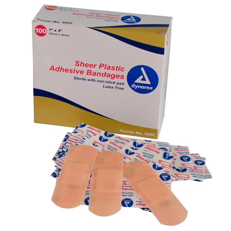 Sheer Plastic Adhesive Bandages Sterile, 1" x 3"