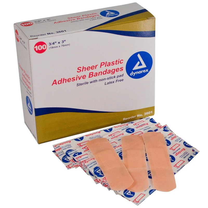 Sheer Plastic Adhesive Bandages Sterile, 3/4" x 3"