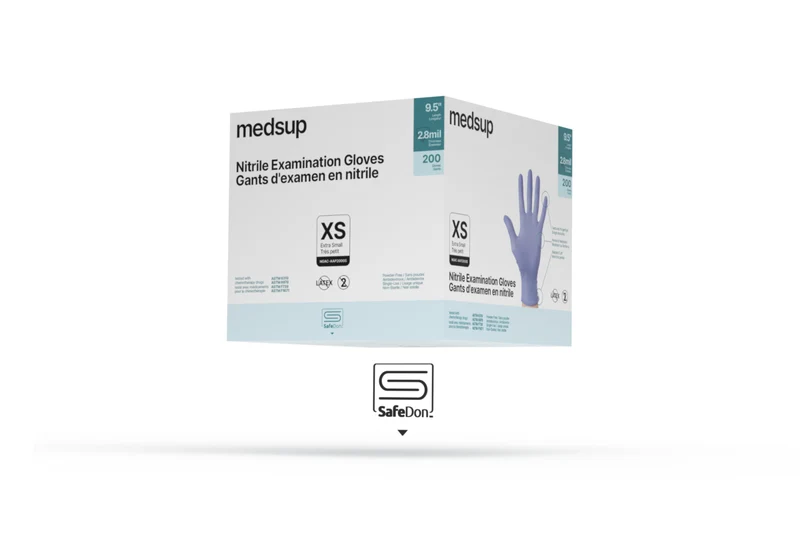 Nitrile examination gloves with SafeDon 2.8 mil