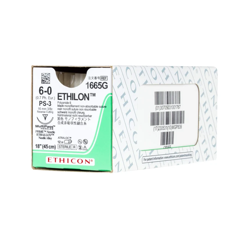 Ethicon 1665G ETHILON® Nylon Suture 6-0, PS-3 16mm Precision Point Reverse Cutting Needle, 18", Black Monofilament