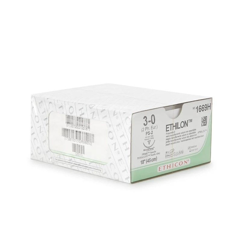 Ethicon 1669H ETHILON® Nylon Suture 3-0, PS-2 19mm Precision Point Reverse Cutting Needle, 18", Black Monofilament