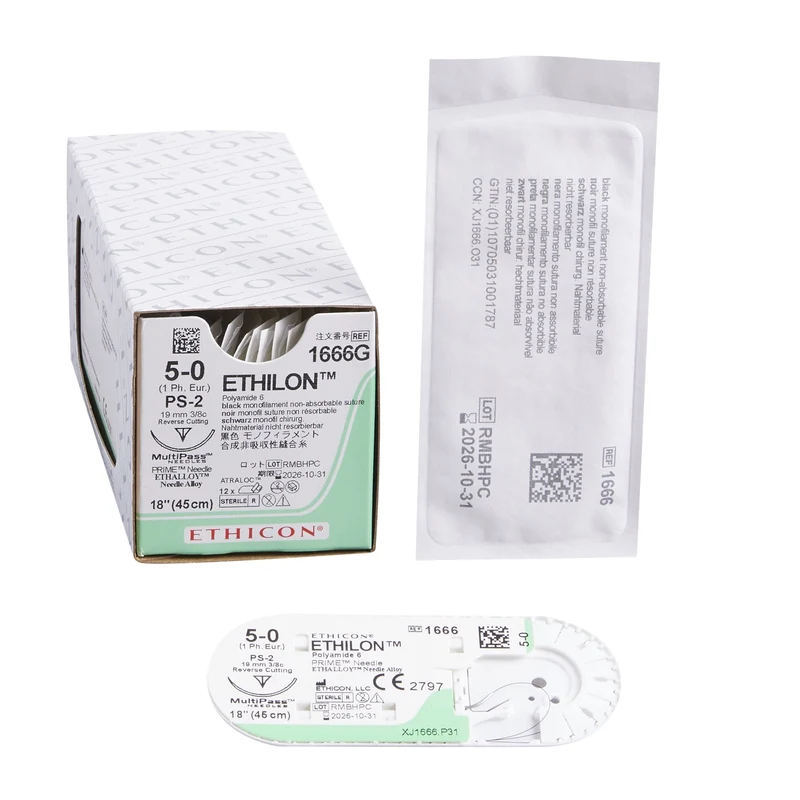 Ethicon 1666G ETHILON® Nylon Suture 5-0, PS-2 19mm Precision Point Reverse Cutting Needle, 18", Black Monofilament