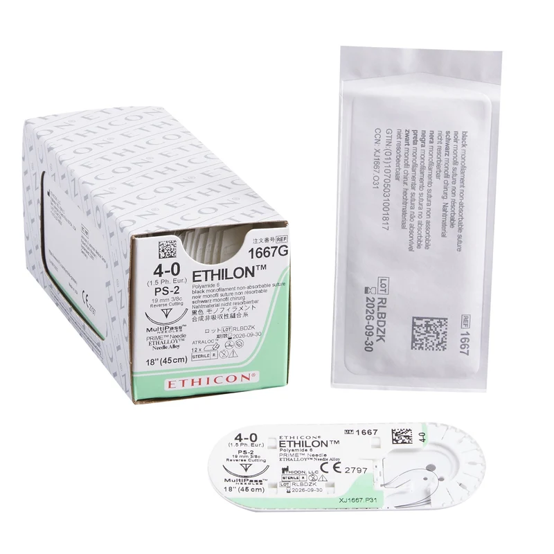 Ethicon 1667G ETHILON® Nylon Suture 4-0, PS-2 19mm Precision Point Reverse Cutting Needle, 18", Black Monofilament