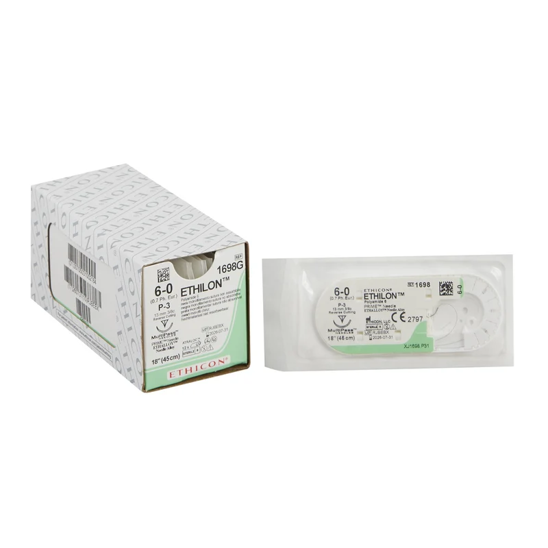Ethicon 1698G ETHILON® Nylon Suture 6-0, P-3 13mm Reverse Cutting Needle, 18", Black Monofilament