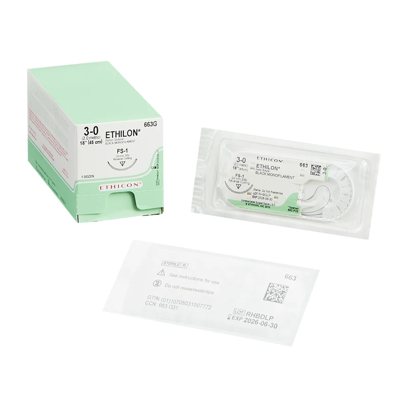 Ethicon 663G ETHILON® Nylon Suture 3-0, FS-1 24mm Reverse Cutting Needle, 18", Black Monofilament