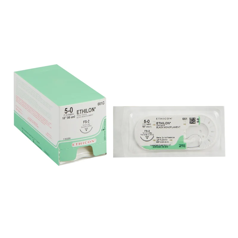 Ethicon 661G ETHILON® Nylon Suture 5-0, FS-2 19mm Reverse Cutting Needle, 18", Black Monofilament