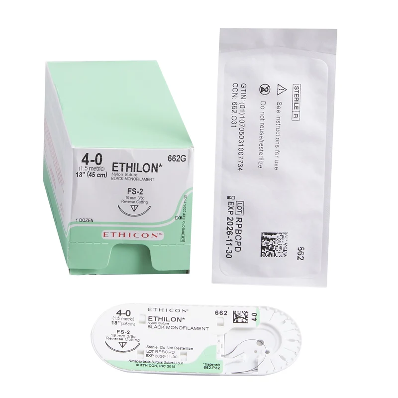 Ethicon 662G ETHILON® Nylon Suture 4-0, FS-2 19mm Reverse Cutting Needle, 18", Black Monofilament